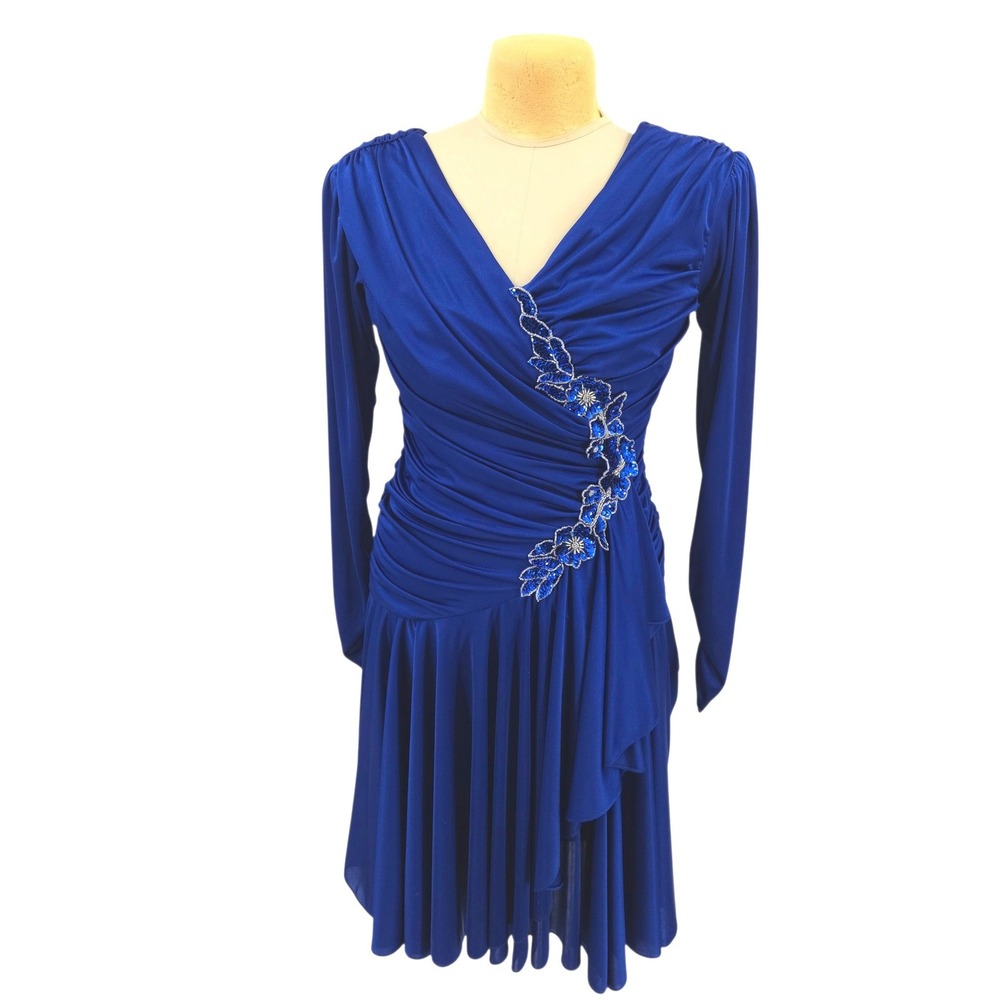 Vintage Susan Roselli for VIJACK Royal Blue Sequin Ruched‎ Cocktail Dress 6 80s